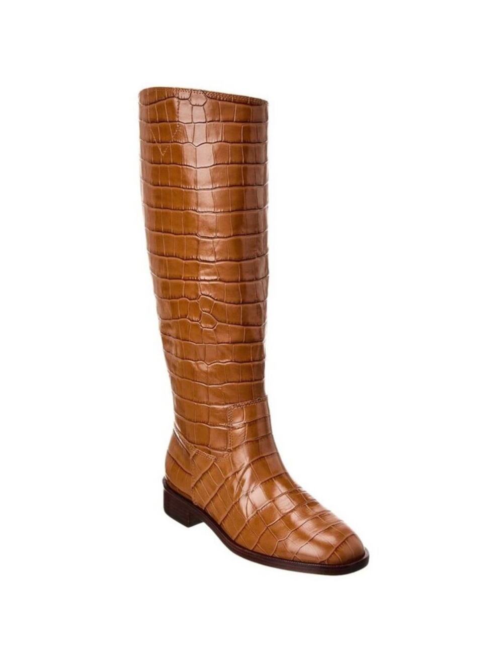 SCHUTZ Boots Terrance Up Size 8.5 NEW Leather Crocodile Tall Embossed NWOT